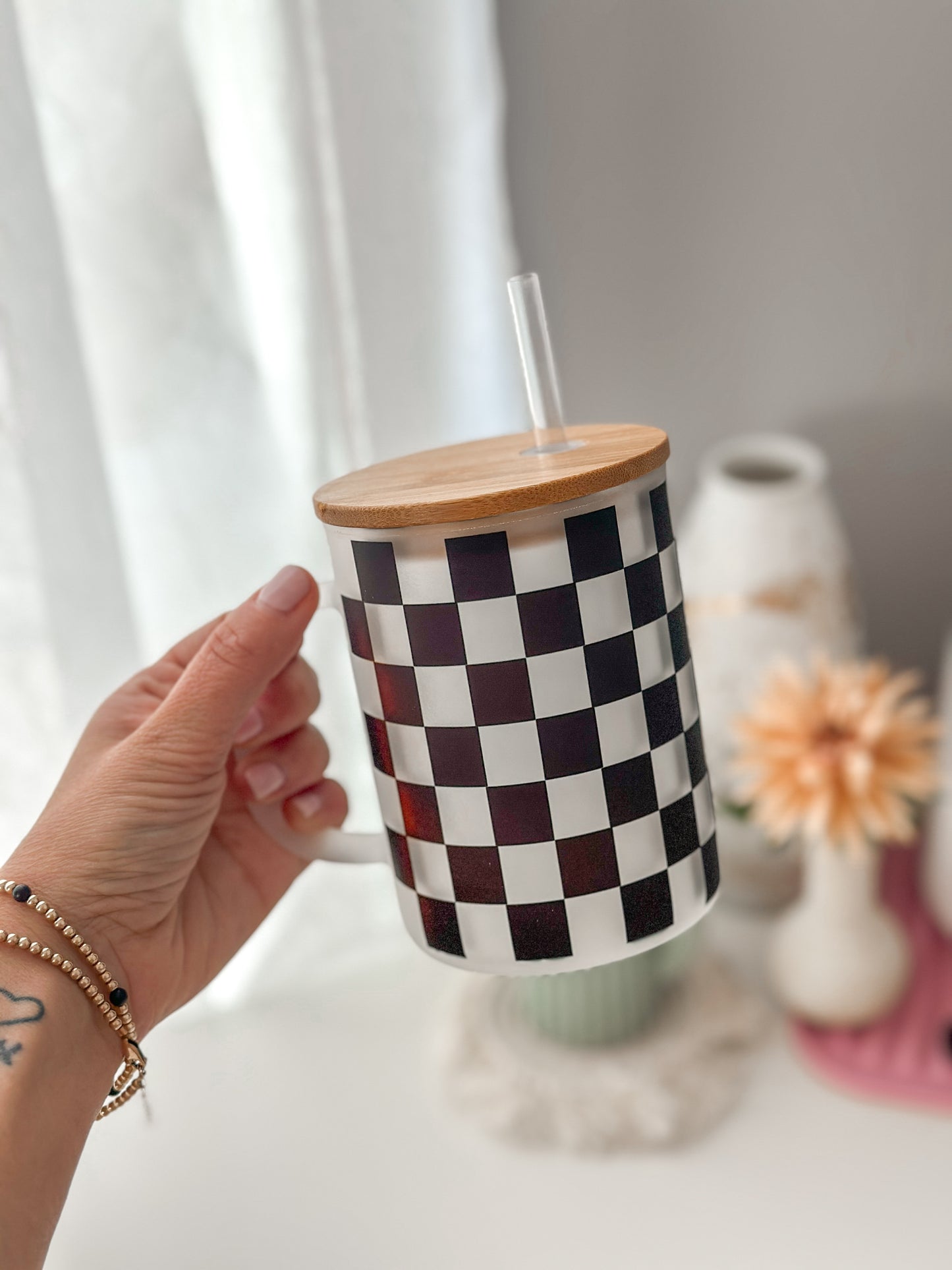 Checkered Glass Mug
