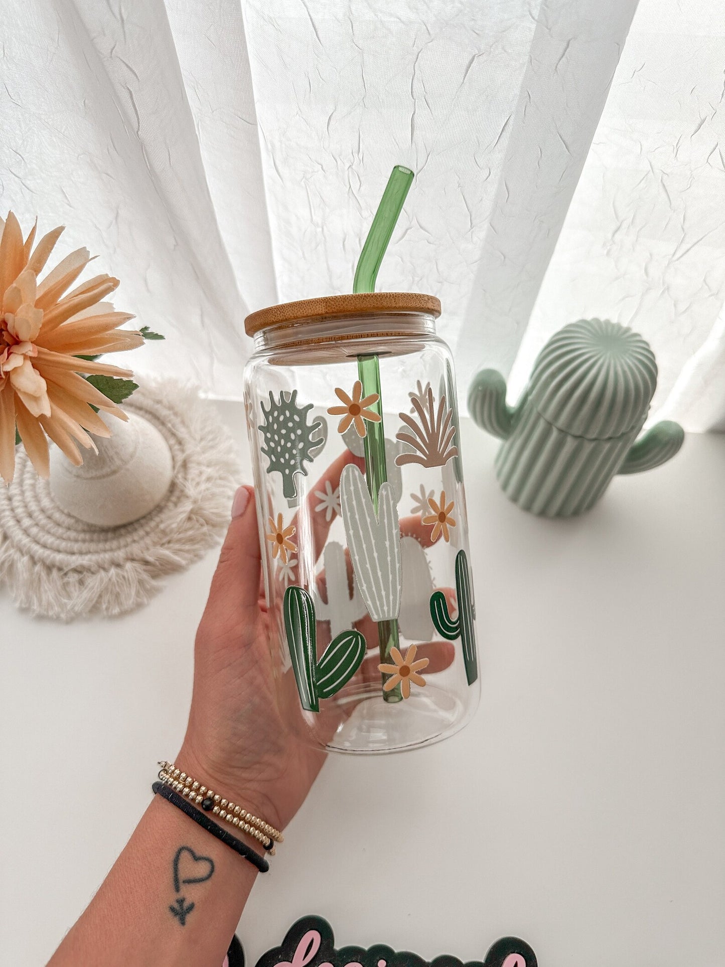 Cactus Plant Boho Glass Tumbler