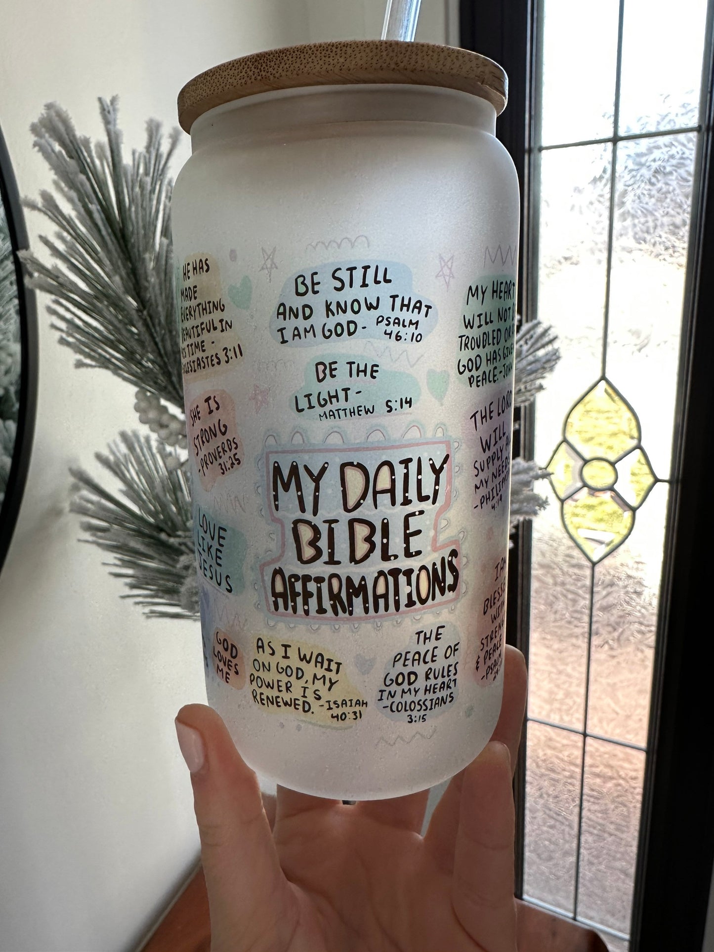 BIBLE AFFIRMATIONS GLASS CUP