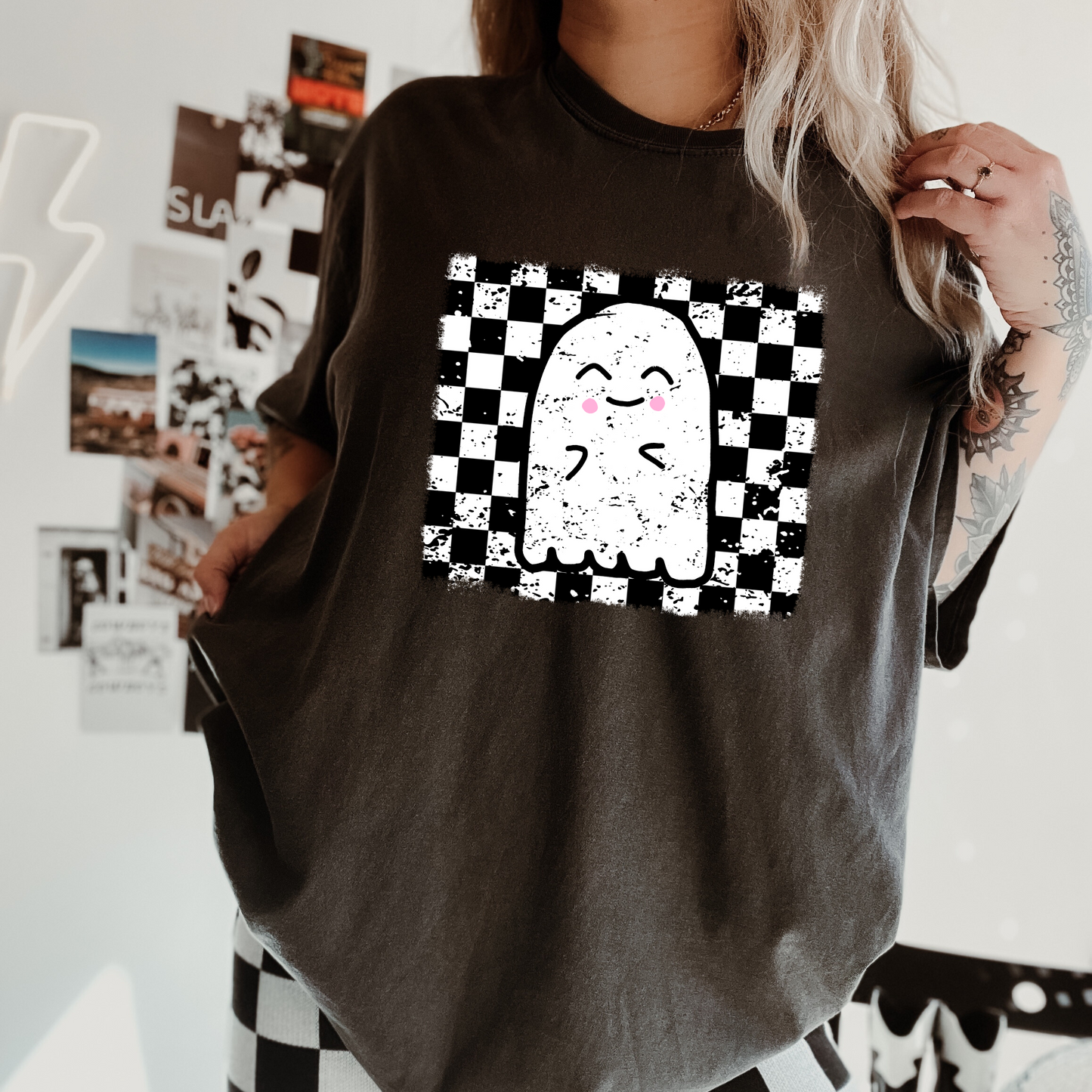 Checkered Ghost Tee Comfort Colors