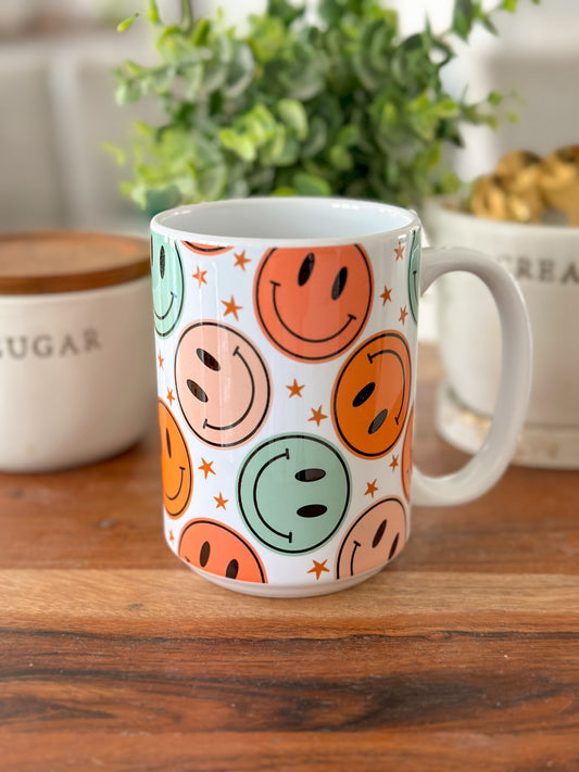 Happy Face  and Stars Coffee Mug