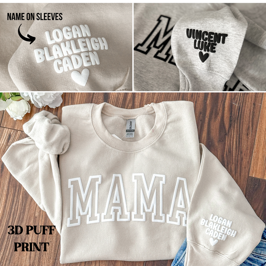 Mama Puff Print Sweatshirt with Children's name on Sleeve